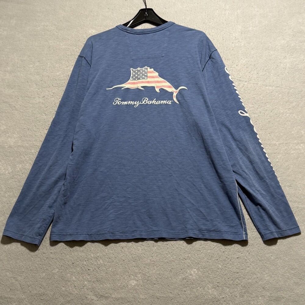 Tommy Bahama T Shirt Mens XL Blue Long Sleeve Patriotic Billboard Lux TEE